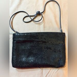 Whiting and Davis Black Metal Mesh Crossbody Bag with Removable Leather Strap